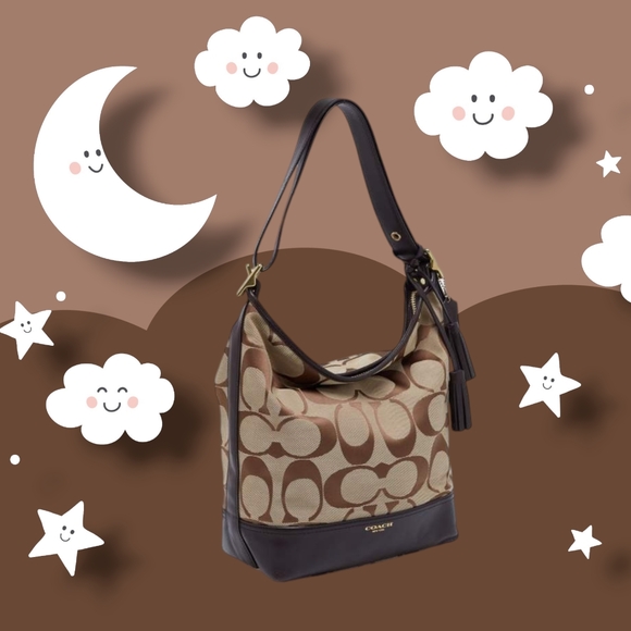 Coach Handbags - COACH Legacy Duffle Hobo Bag in Brass/Khaki/Mahogany, Canvas with  Leather